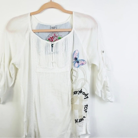 Desigual White Boho Embroidered Top Size Small - Picture 3 of 8
